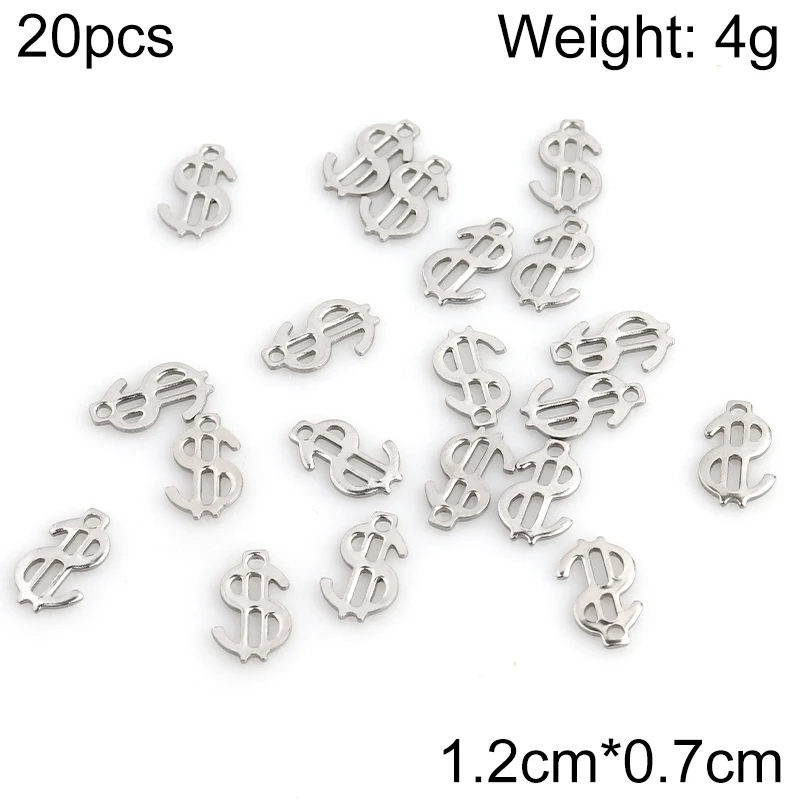 20pcs/lot 12X7mm Stainless Steel $ Dollar Sign Pendant Gold Silver Color Charms For Making DIY Jewelry Handmade Accessories ZU2