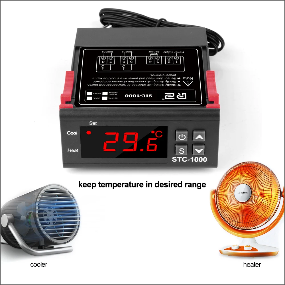 Termostato del termoregolatore di Digital LED del regolatore di temperatura di RZ per il STC-1000 di raffreddamento 12V 24V 220V del riscaldamento del relè 10A dell'incubatore