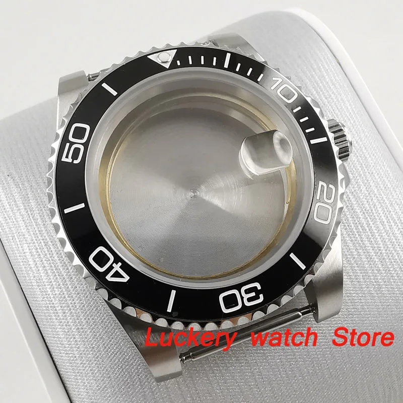 

40mm GMT version Sapphire glass black ceramic bezel 316L stainless steel Watch Case fit ETA 2836 miyota 8215 movement-BK43