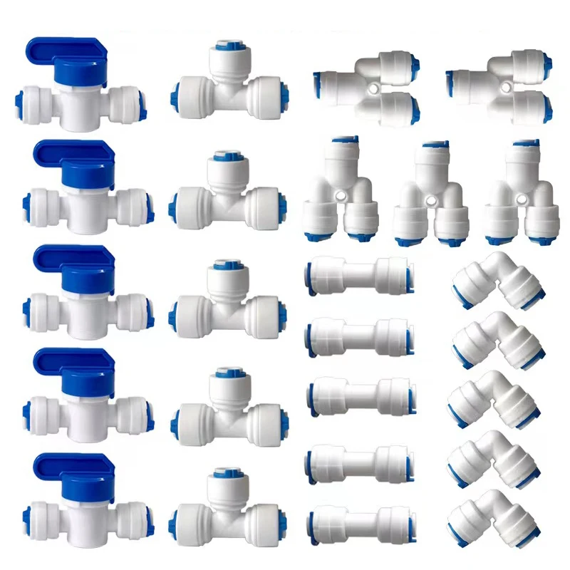 Reverse Osmosis Quick Coupling 1/4 Hose Connection Tee Y Connector 2 Way Equal Elbow Straight RO Water Plastic Pipe Fitting