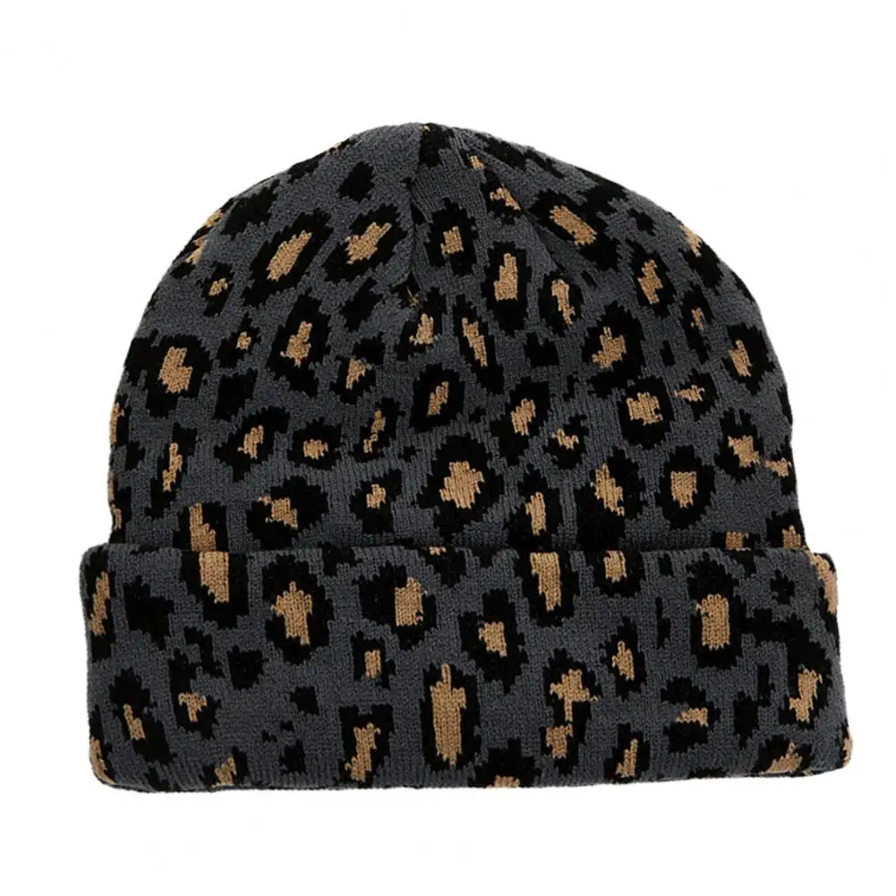 Adult Cap Leopard Dome Men Women Warm Stretchy Knitted Cap for Outdoor