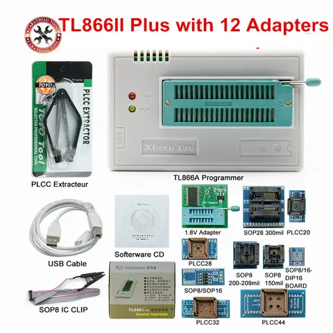New Arrival Original xgecu minipro TL866II plus programmer  TSOP48 SOP44 tl866 nand flash chips 12pcs/17pcs adapters