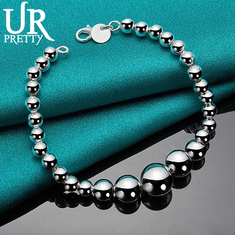 URPRETTY-pulsera de plata de ley 925 para mujer, cadena de bolas redondas y lisas, joyería de compromiso de boda