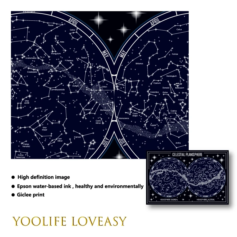 خريطة Planisphere السماوية قماش المشارك يطبع هندسية الحد الأدنى كوكبة صور فنية للجدران اللوحة ديكور جدران المنزل