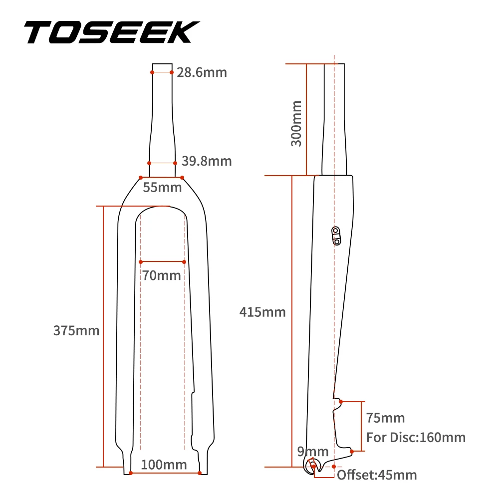 TOSEEK Bicycle Fork Carbon Forks Bike MTB Front Fork Mountain Bike Parts Disc Brake160mm Steerer Tapered Tube Black White Red