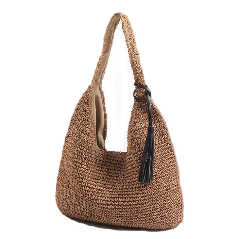 New All-match Hobo Style One-shoulder Travel Handbag Summer Vacation Large Capacity Beach Bag INS Woven Straw Bag IL00596