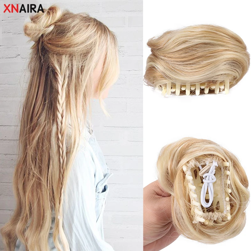 XNaira Synthetic Claw Clip Bun Bun Curly Clip Heat Resistant Women\'s Hair Blonde White Black Bun Wig