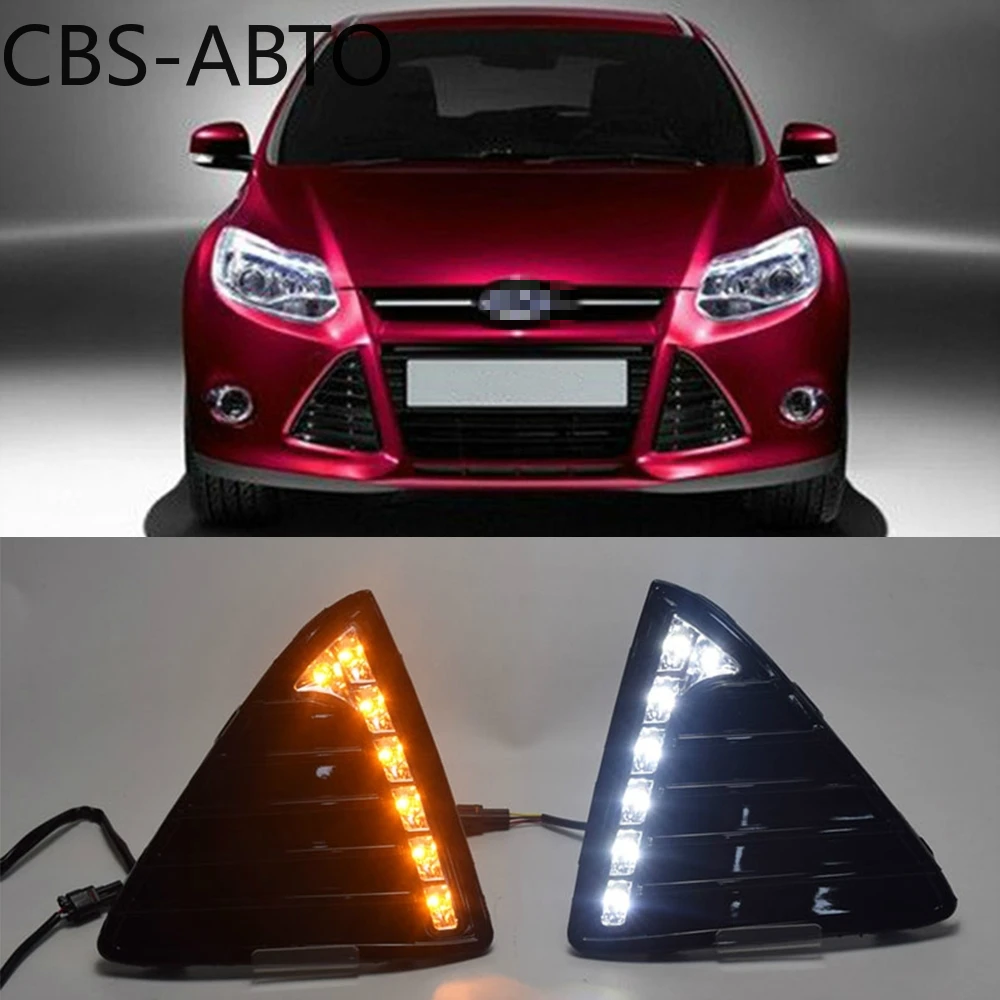 

CBS ABTO Day light LED car for Ford Focus 2012 2013 with Turn Signal LED daytime running lights Front Fog Lamp daylight lamp 12V