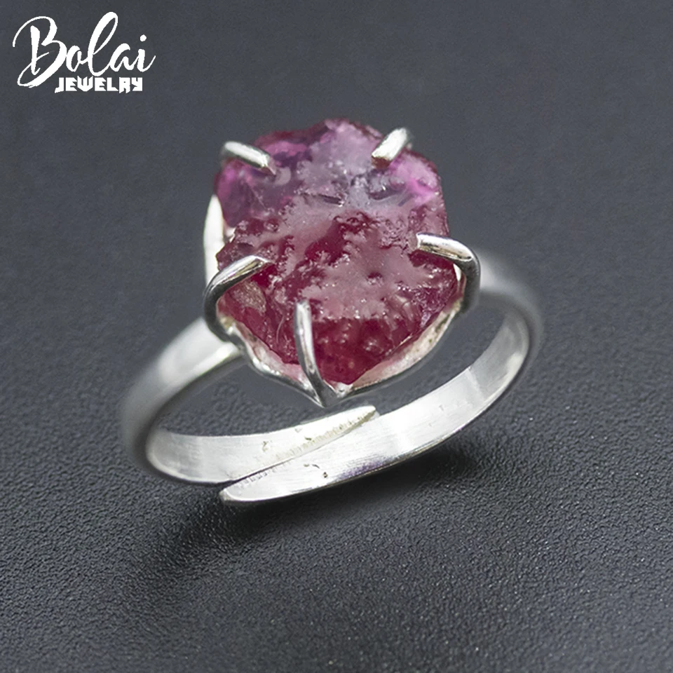 Handmade Rough Ruby Ring Real 925 Sterling Silver Natural Gemstone Fine Jewelry for Women Female Mother's day Unique Gift