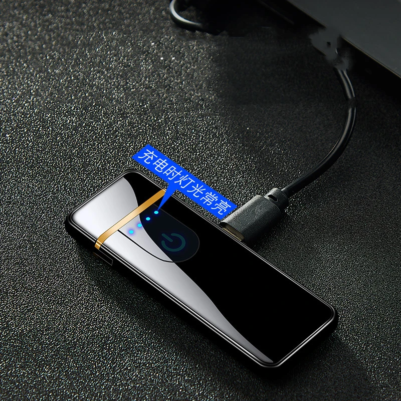 New Windproof Fingerprint Touch USB Lighter Electronic Charging Lighter Ultra-Thin Double-Sided Electric Heating Wire Torch