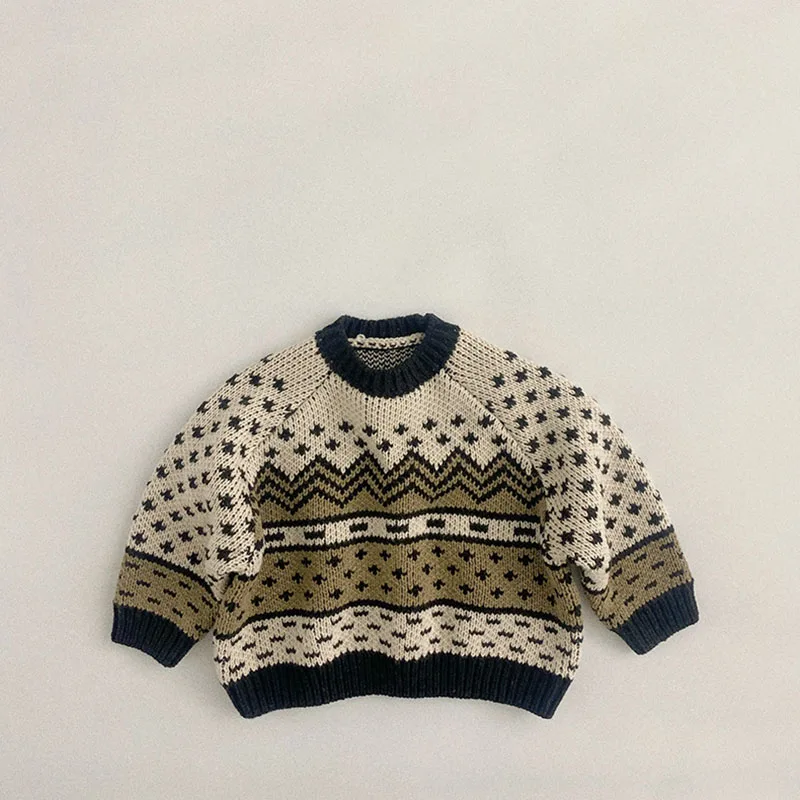 

Autumn Winter Kids New Clothes Pullover Long Sleeve O-Neck Knitting Color Block Casual Sweater