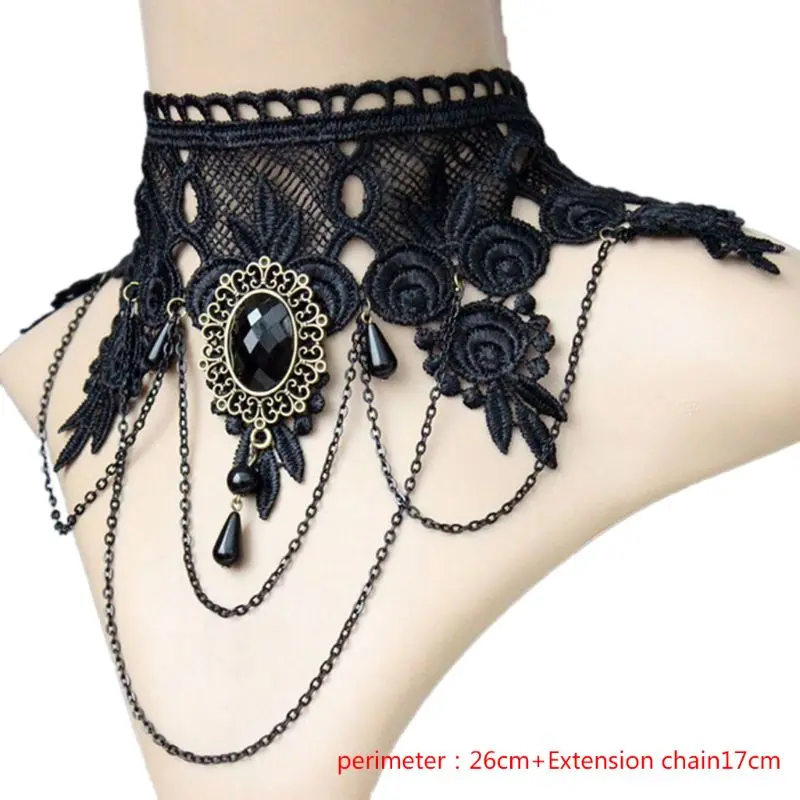 Halloween Sexy Gothic Chokers Crystal Black Lace Neck Collares Choker Necklace Vintage Victorian Women Chocker Steampunk Jewelry