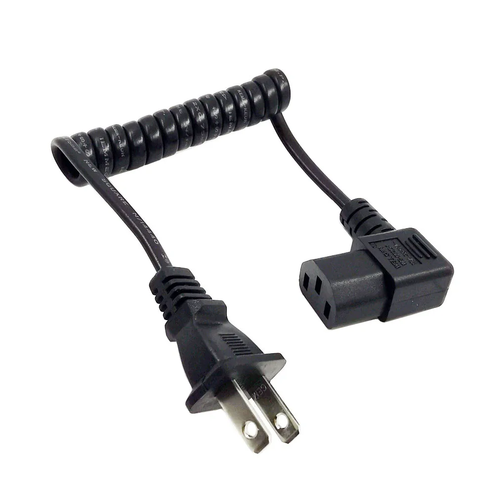 US 2 Prong Retractable Power Cord, US NEMA 1-15P To Right Angeled IEC60320 C13 Ultra Short Extension Lead Cable 10A