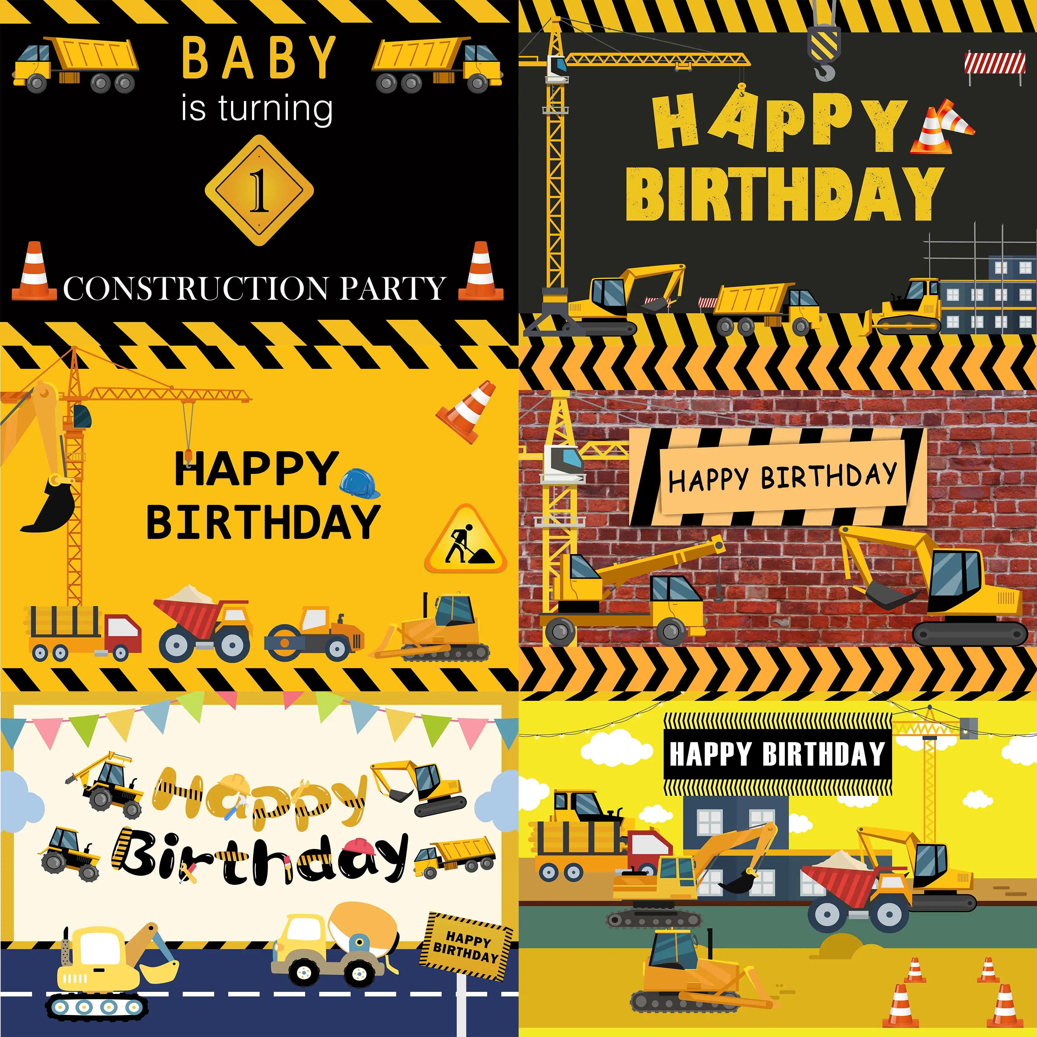 Seekpro Birthday Background Construction Zone Excavator Truck Crane Builder Newborn Shower Boy Photography Backdrop Photo Studio