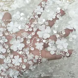 2020 New arrival bridal ivory lace farbic dress lace elegant heavy beading and 3D flower sell by yard