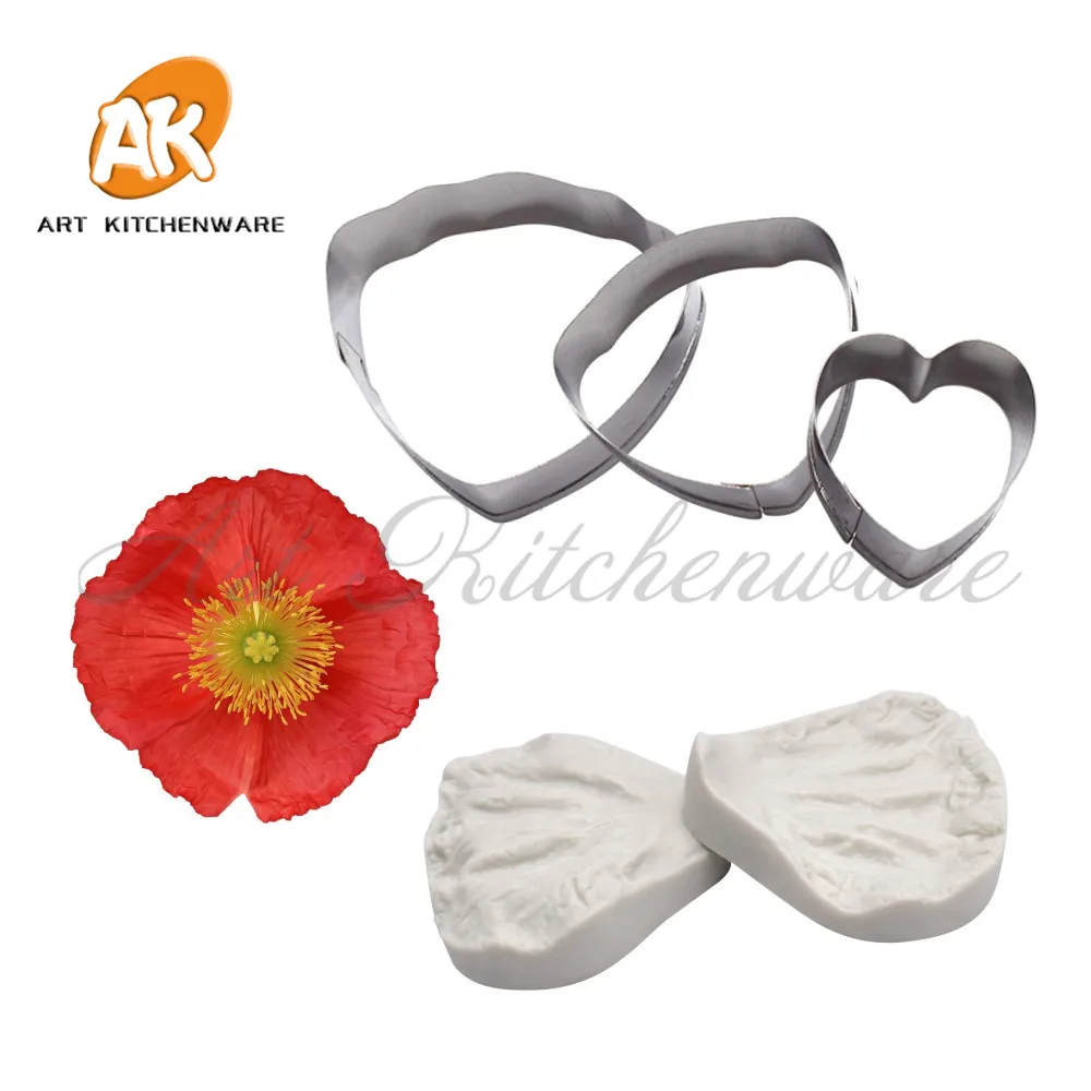 5pcs/set Corn Poppy Impression Flower Mold Silicone Veiner Mold Cake Decorating Fondant Sugarcraft Cake Mold for Sugar Flower