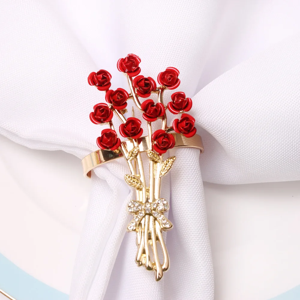 Rose Flower Serving Napkin Rings Valentine\'s Day Table Decoration Wedding Party Ornaments For Napkins Table Decor Napkin Holders