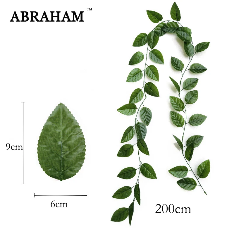 200cm Silk Leaves Hanging Plant Leaf Artificial Rttan Rose Foliage Green Plastic Plant For Scrapbook Crafts Ceiling Garden Decor