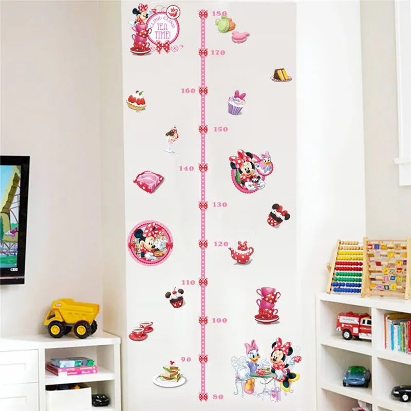 Cartoon Minnie Mickey With Cake Growth Chart Wall Stickers For Kids Rooms Livingroom Decor Height Measure Children Gifts Toy