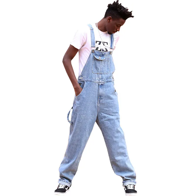 

Men's Denim Overalls Large Size Strap Straight Pants Light Blue Jeans Loose Work Clothes Light Blue Jeans