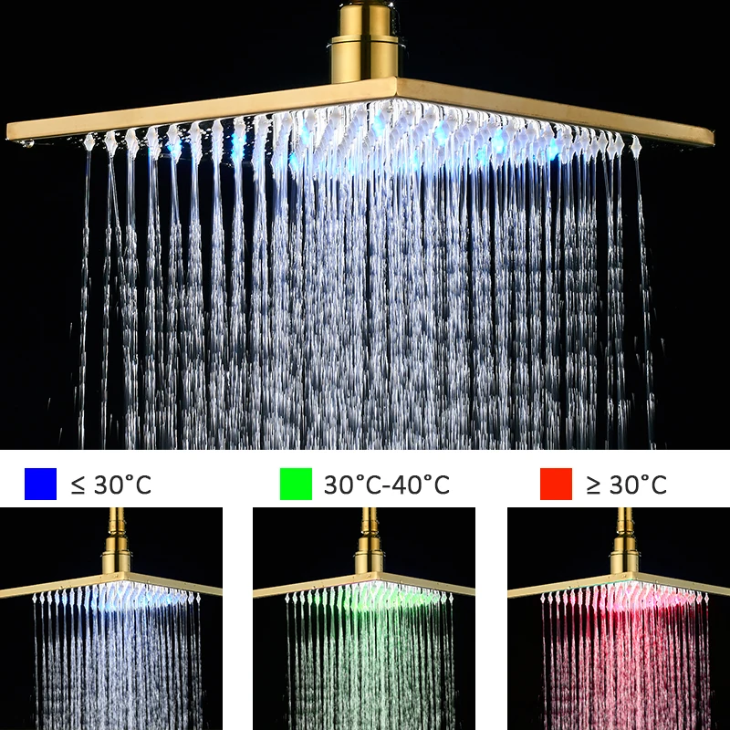 

Vidric Vidric LED Gold Shower Faucets 12" Inch LED Rainfall Shower Head 3-Way Mixer Tap Tub Spout Faucet Bathroom Shower Faucet