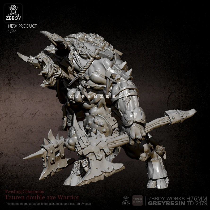 75mm Resin Figure Kits Minotaur double-axe warrior resin model Self-assembled TD-2179