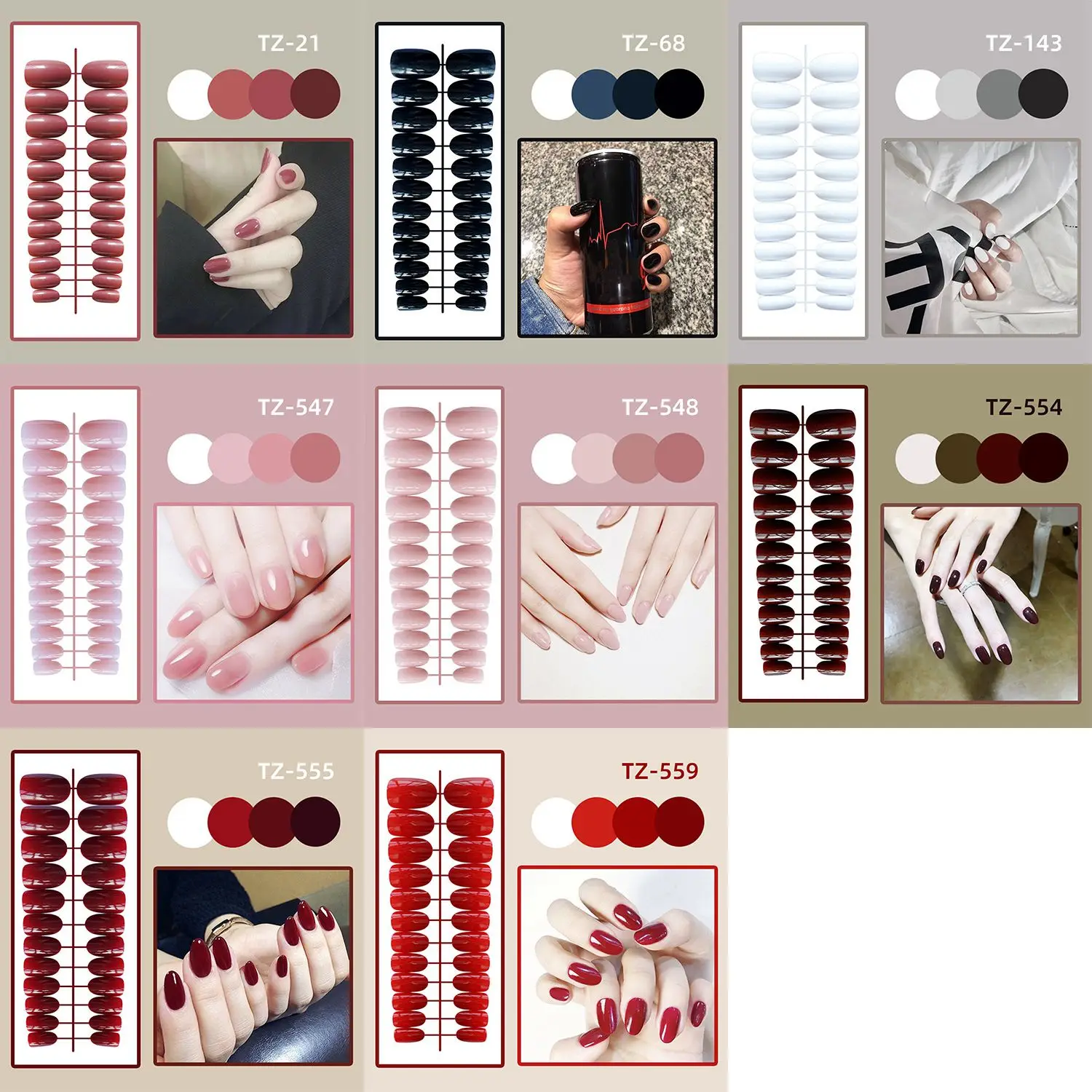 24 Pcs/Bag Short Round Head False Nails Jelly Color Wearable Fake Nails Full Cover Nail Tips Press On Nails With Press Glue