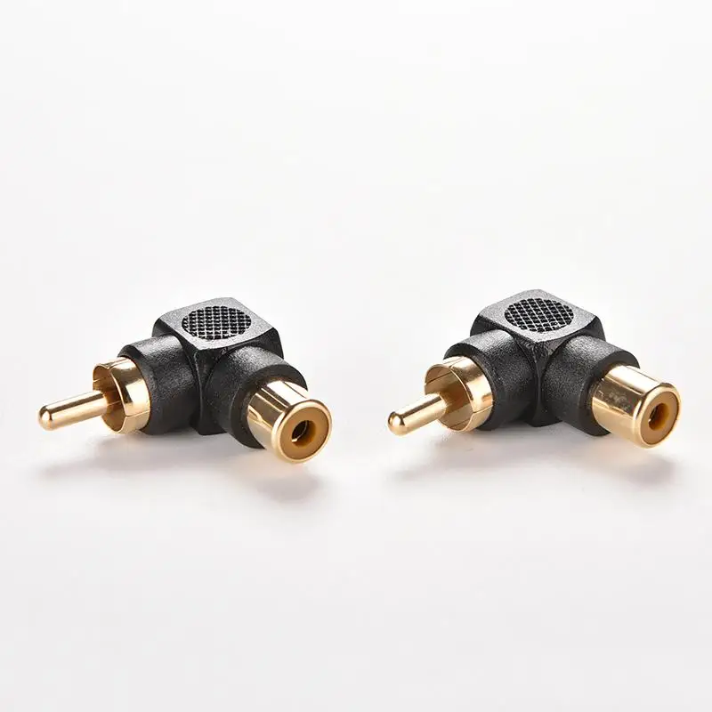 2PC Black Right Angle RCA Male to Female Adapter 90 Degree M/F RCA Connector Converter Audio AV RCA Plug Extender