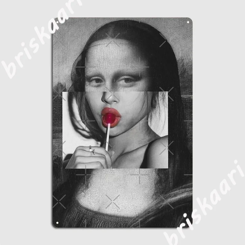 Mona Lisa Sucking Lollipop Poster Metal Plaque Create Wall Mural Cave Pub Poster Tin Sign Posters