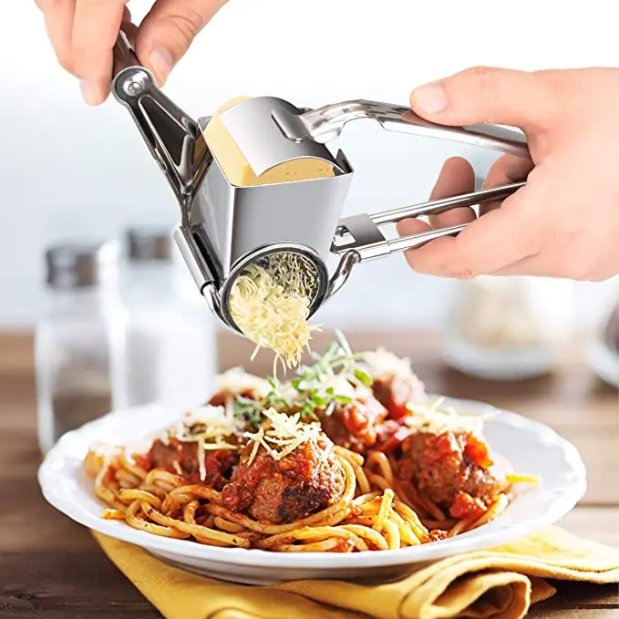 Rotary Cheese Shaver Vegetable Grater Stainless Steel Cheese Grater Shredder Cutter Grinder with 3 Drum Blades