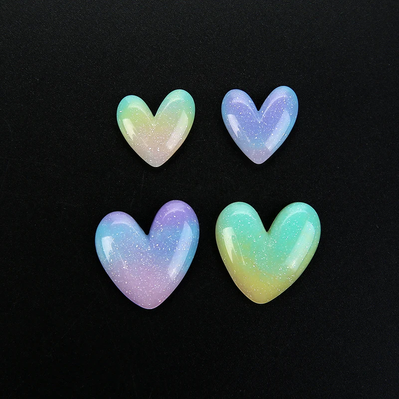 10Pcs Cute Flatback Resin Glitter Heart Pendant For DIY Jewelry Fashion Earrings Findings Necklace Charm Accessories