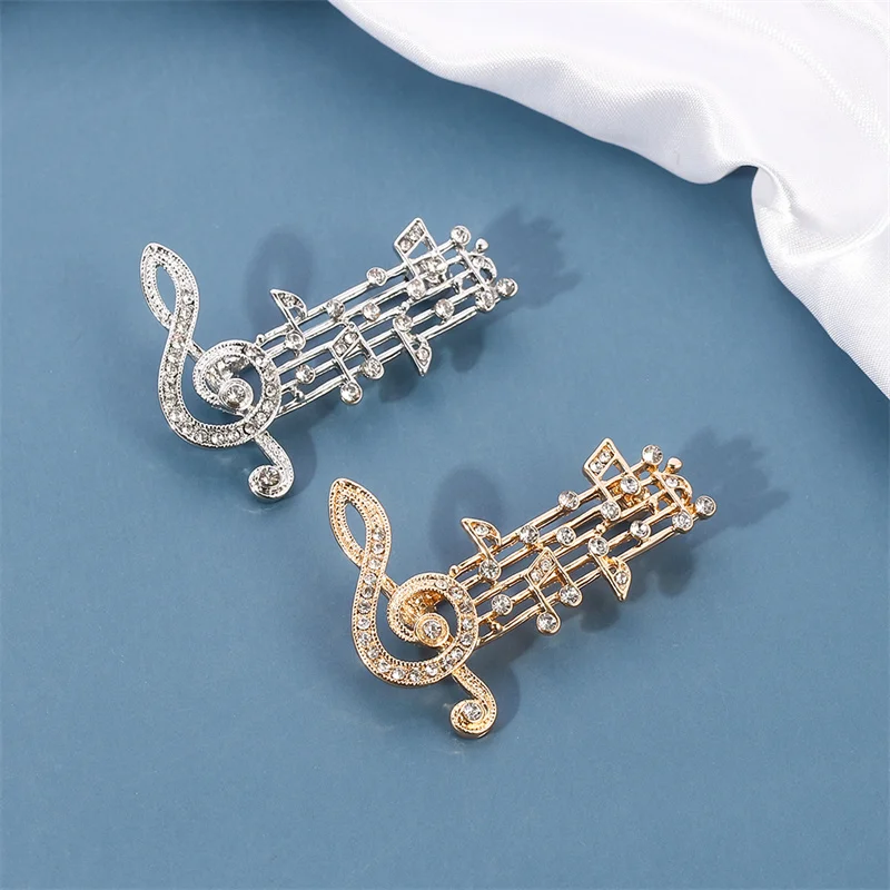 Fashion Music Note Brooches Pins Gold Silver Color Enamel Brooch Elegant Crystal Badge Party Accessories for Musical Lovers