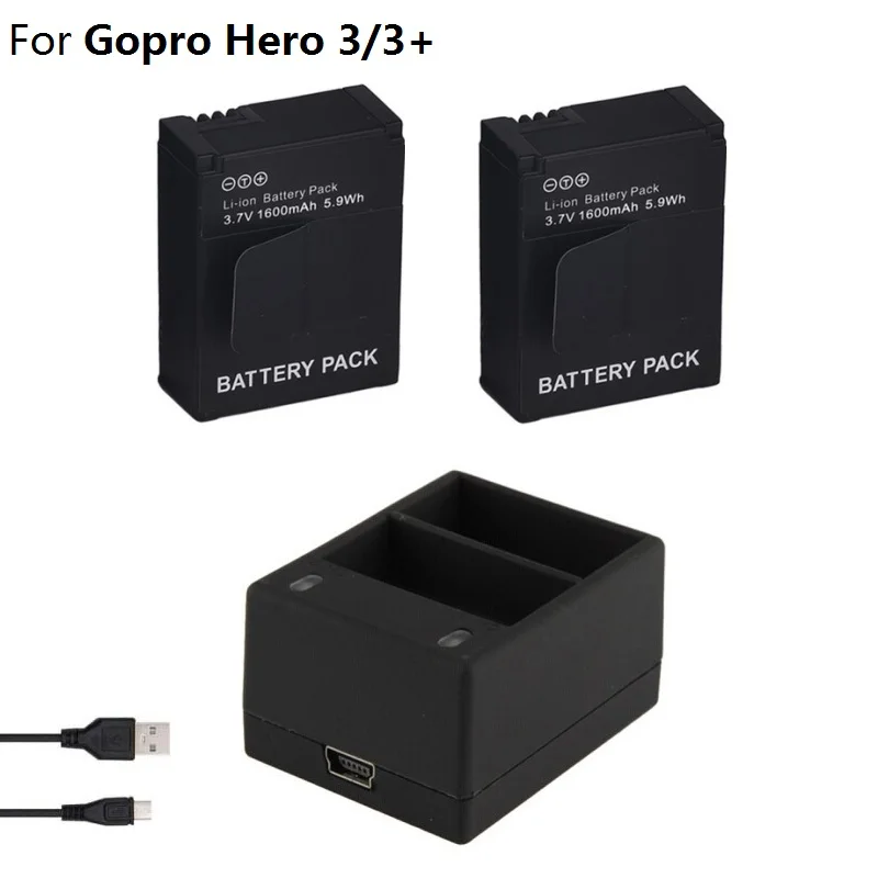 Dla Gopro Hero 3 bateria 3.7V AHDBT-301 Hero3 bateria USB podwójna ładowarka etui na baterie do GOPRO 3 + 302 akcesoria do kamer akcji