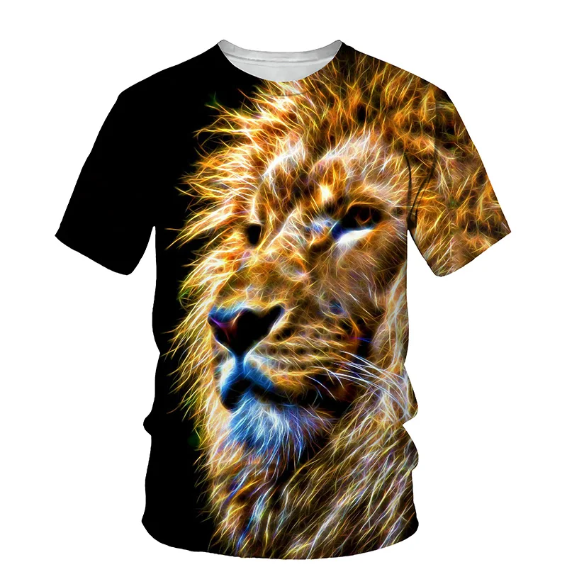 3D Fluorescent Lion Print T-shirt Men 2021 Summer New O Neck Short Sleeve Tees Tops Fashion Style Male Clothes Casual T-shirts