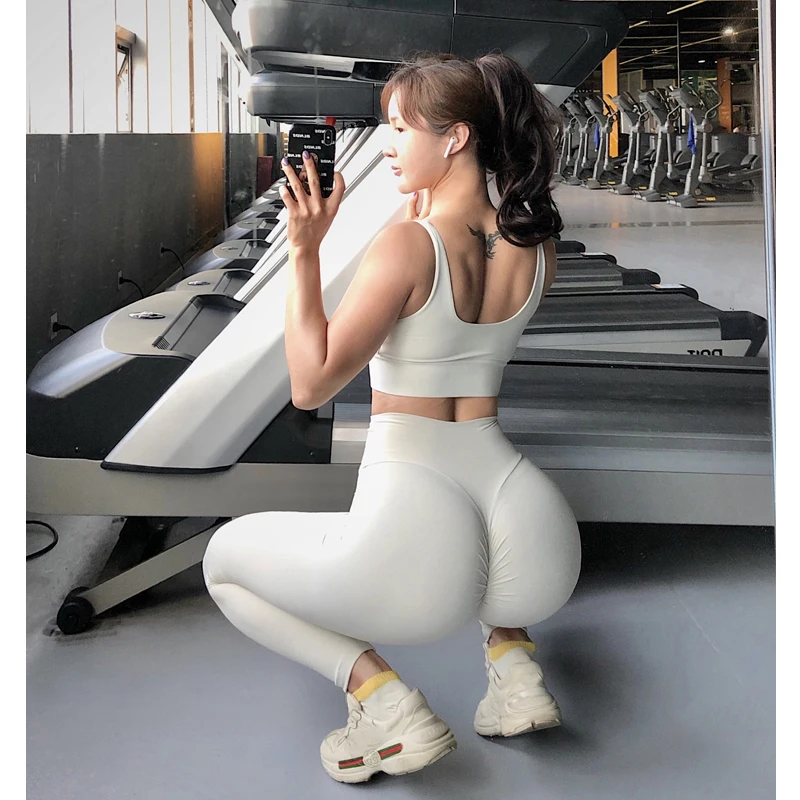 Kadın tayt spor seksi Yoga pantolon için yüksek bel elastik tayt spor giyim Push Up uzun pantolon kadın kalça kaldırma tayt