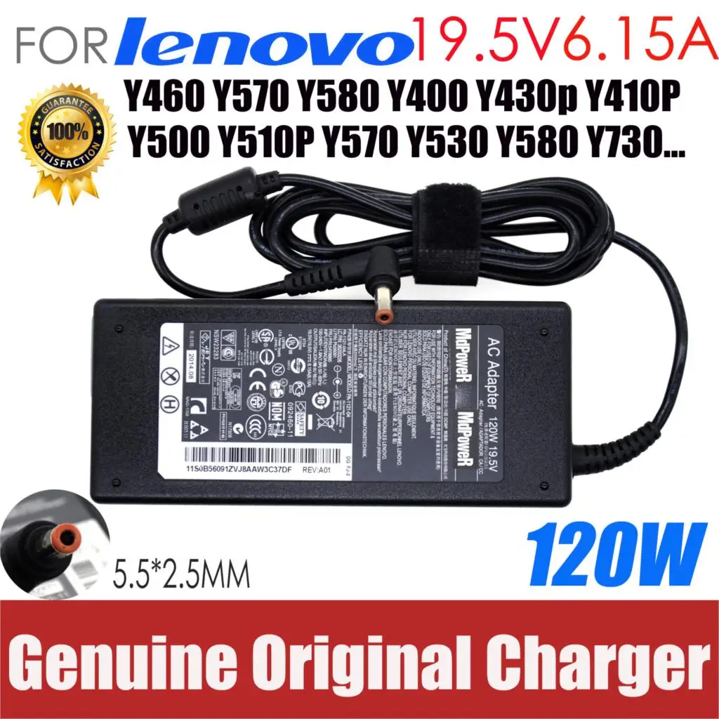 

Original 19.5V 6.15A 120W 5.5*2.5mm Laptop AC Adapter For Lenovo Y460 Y570 Y580 Y400 Y430p Y410P Y500 Y510P Y570 Y530 Y580 Y730