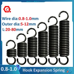 5Pcs Extension Tension Expansion Spring Hook Springs Steel Spring Wire Dia 0.8/0.9/1mm Outer Dia 5-12mm Length 20mm - 80mm