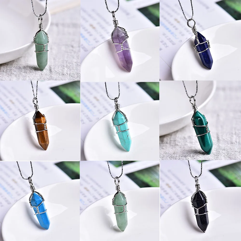 1pc Natural Crystal Mineral Jewelry Amethyst Dot Pendant Hand-wound Couple Pendant Necklace Pendant DIY Gift Jewelry Accessories