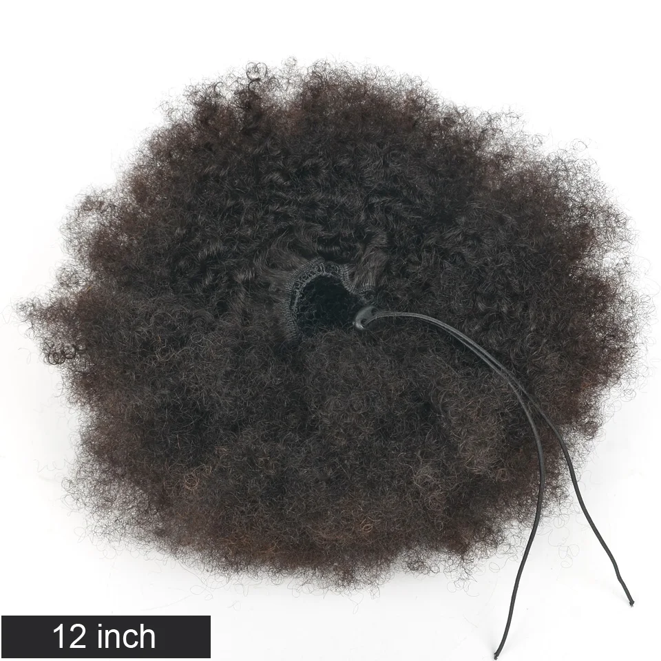 YVONNE Afro Kinky Curly Drawstring Ponytail Human Hair Clip In Extensions Brazilian Virgin Hair 12 Inches Natural Color