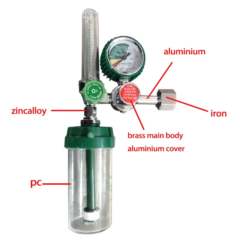 Regolatore di Gas per pressione dell\'ossigeno inalatore riduttore di pressione O2 misuratore di ossigeno misuratore di portata tipo boa filettatura