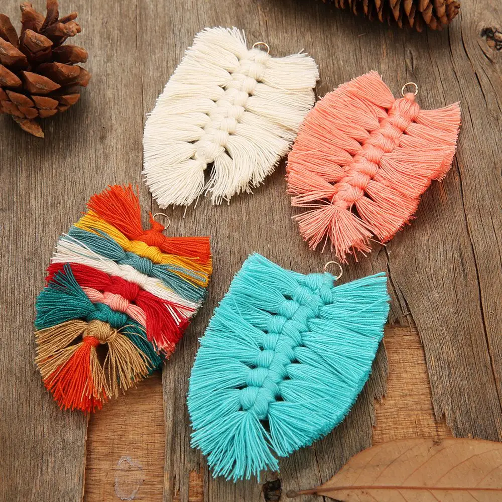 4pcs/lot 10*6cm Cotton Thread Fabric Tassels Leaves Shape Fringes Pendant Earrings DIY Jewelry Making Findings Craft Accessories