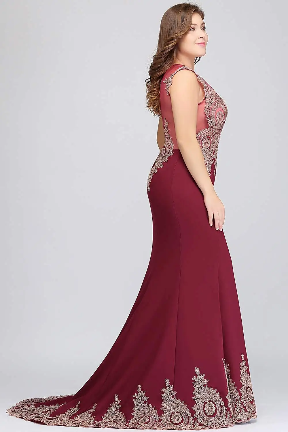 The latest long sleeve decal large size evening dress Mermaid beads women's ball evening dress