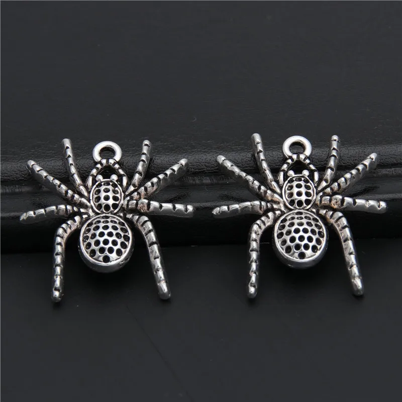 10pcs Silver Color Halloween Charms Spider Animal Pendant Craft Supplies Pendants For DIY Craft Making Accessorie