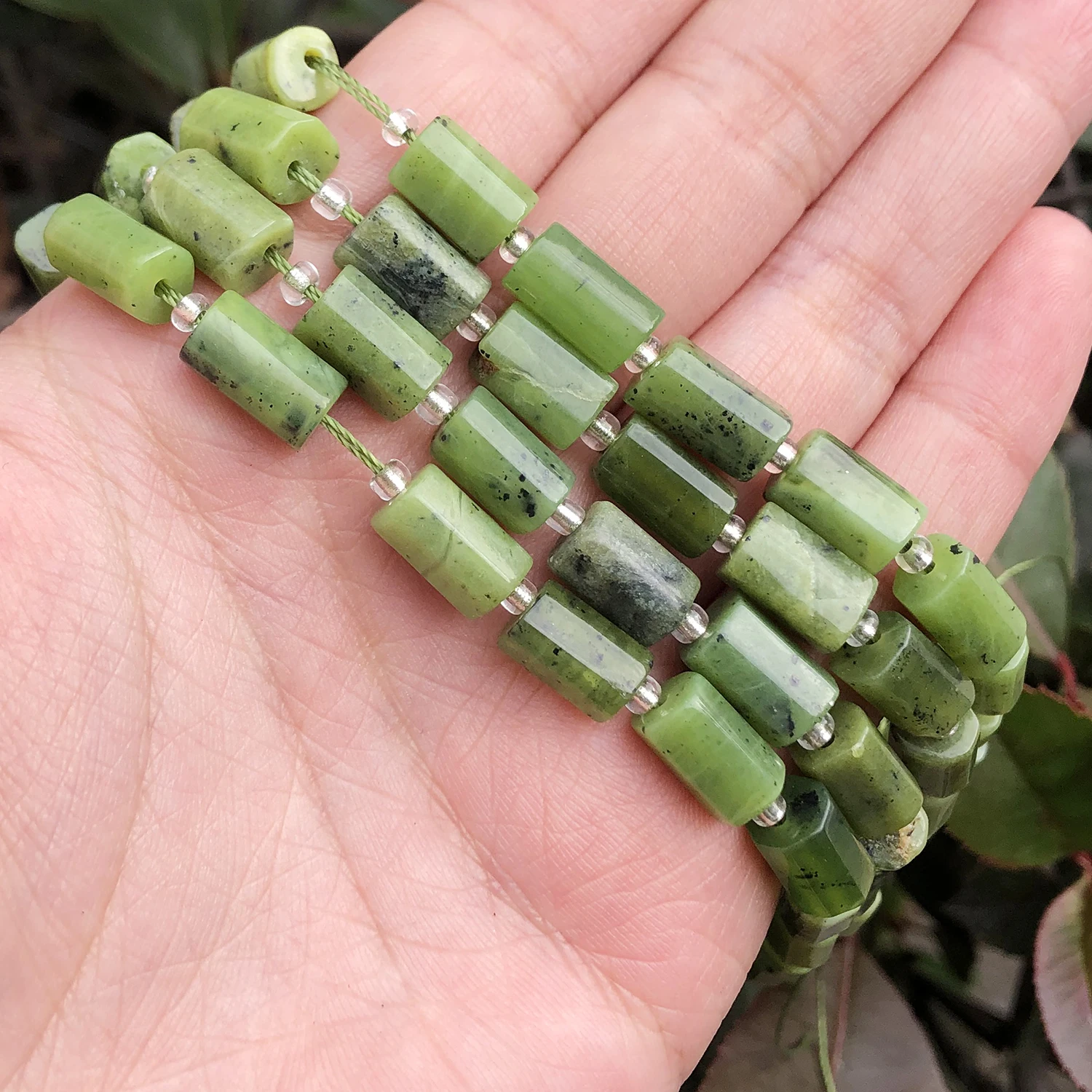 Faceted Green Canadian Jades Natural Stone Beads Cylinder Spacer Beads For Jewelry DIY Making Bracelet Charms Accessories 7.5''