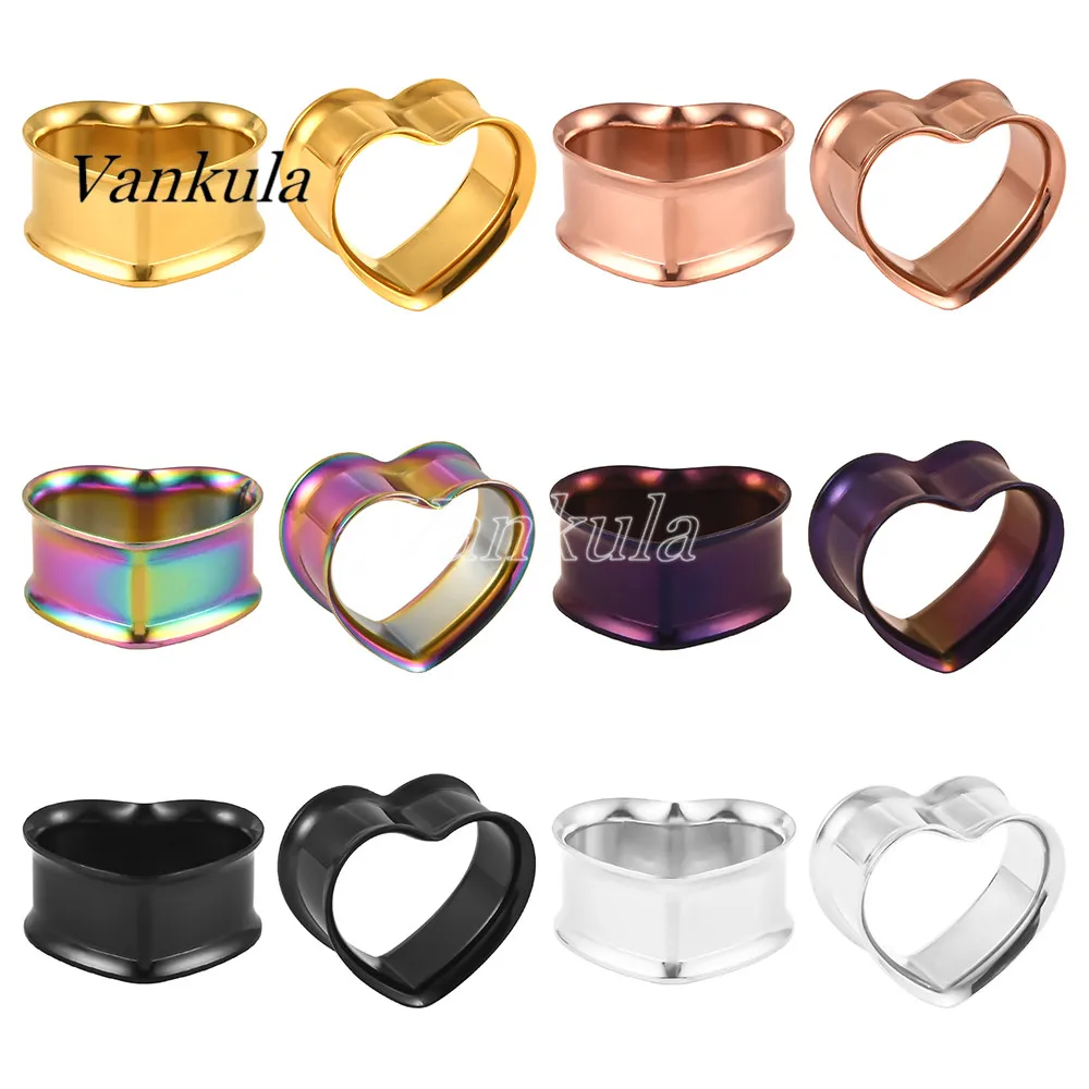 

Vankula 2PCS 316L Stainless Steel Heart Shape Ear Tunnels Plugs Expander Pierced Earrings Body Jewelry Ear Gauges