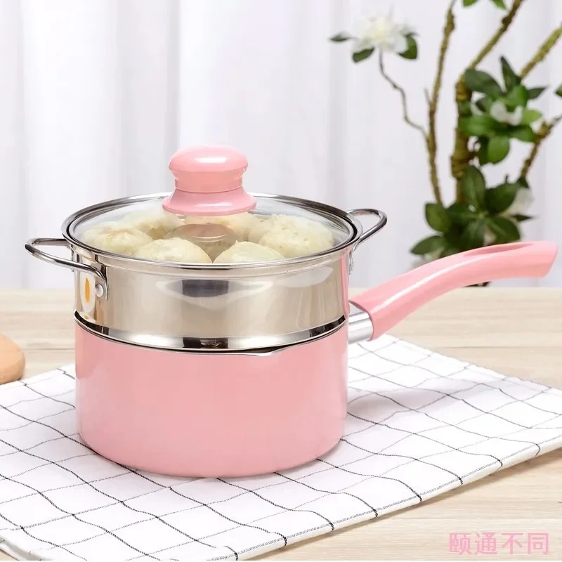 16CM/18CM Pink Mainfan Stone Soup Pot Milk Saucepan Portable Non-stick Cooking Pan Kitchen Cookware For Gas & Induction Cooker