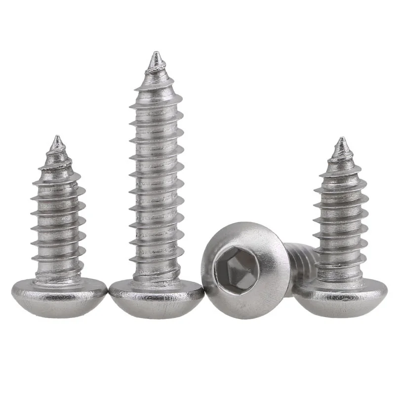 

304 Stainless Steel Hexagon Socket Button Head Self-tapping Screws M5 M6 Round Head Hex Screws