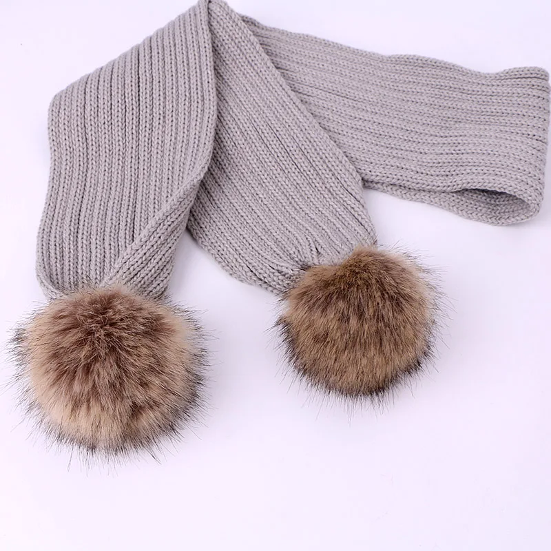 Winter Warm Knitted Cotton Hats Ladies Faux Fur Pompom Scarf Ski Parent-Child Caps Boy Girl Children Beanies For Women Skulli