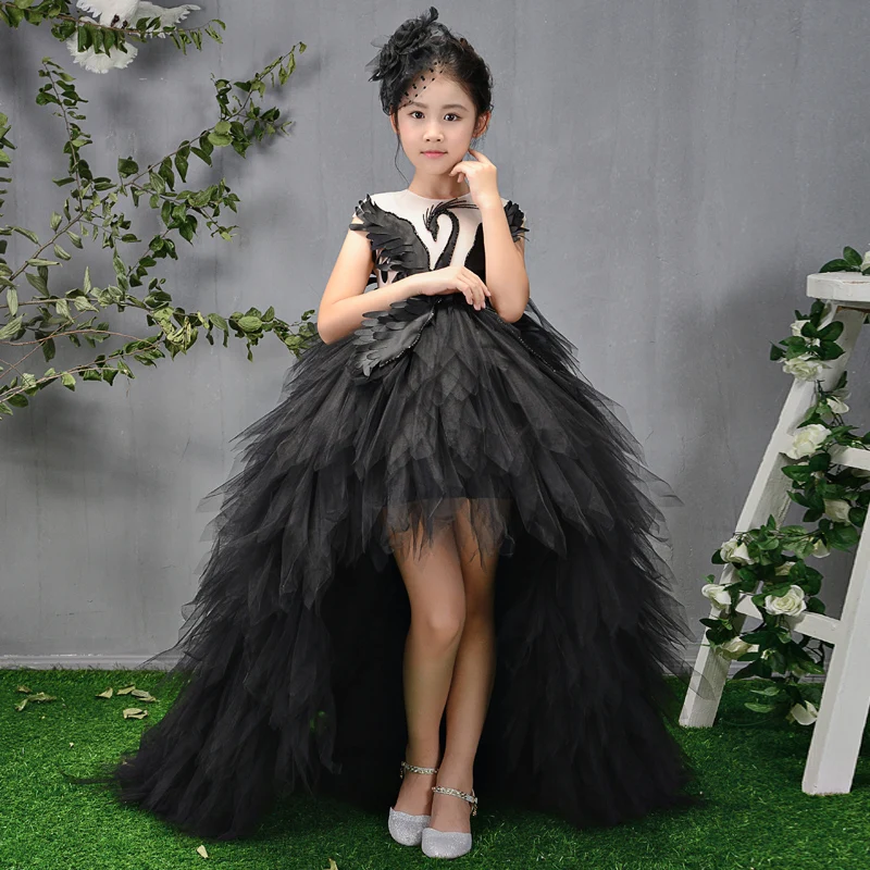 Beading Ball Gown Kids Pageant Dress  Luxury Girl Dresses Birthday Stunning Swan Feather Princess Dress Cosplay Costume gifts