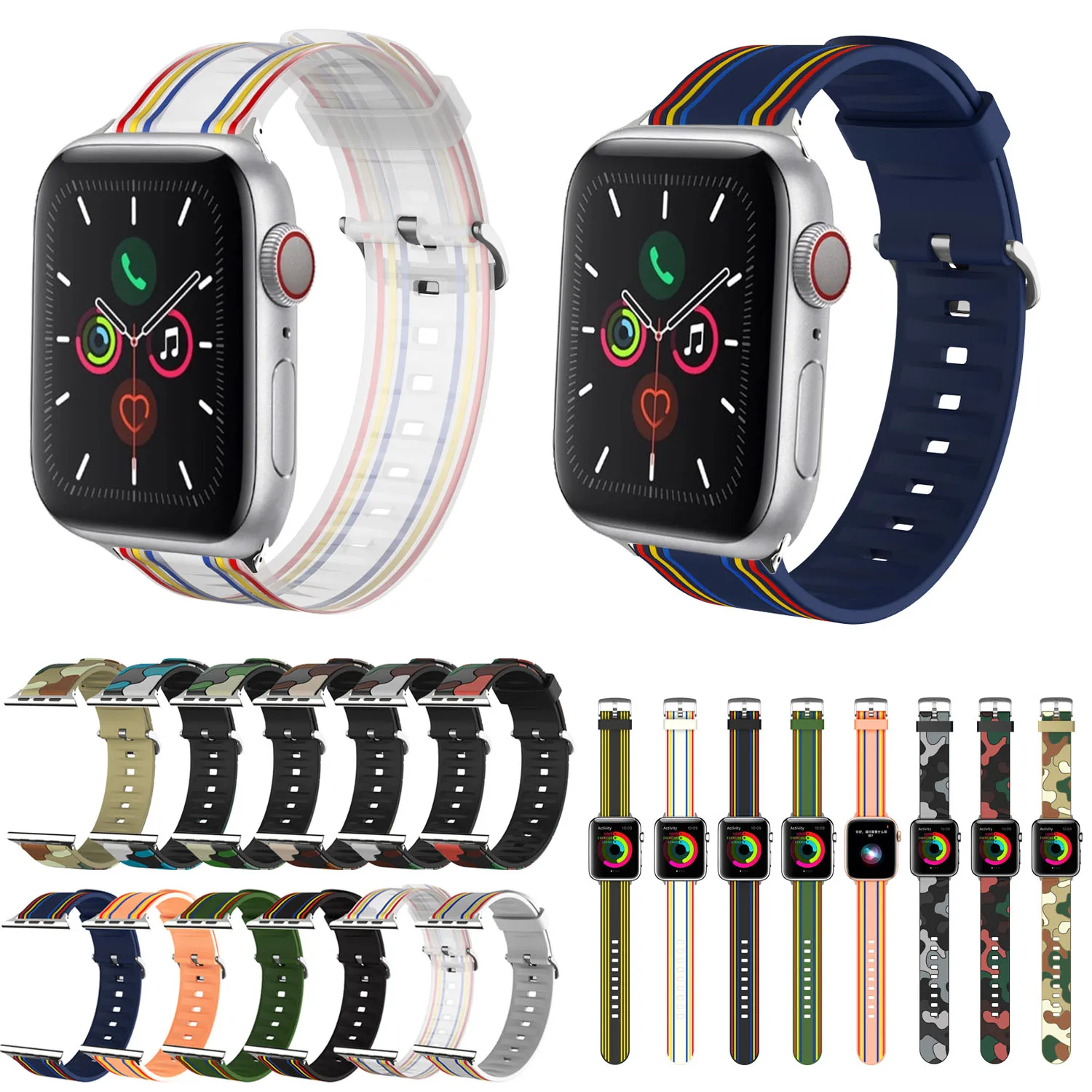 

New Camouflage Strap For Apple Watch Band 44mm 40mm Silicone Belt Bracelet Watchband iWatch Band 42mm 38mm Series 1 2 3 4 5 6 SE